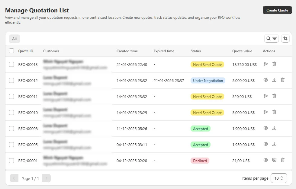 Create and manage quotes