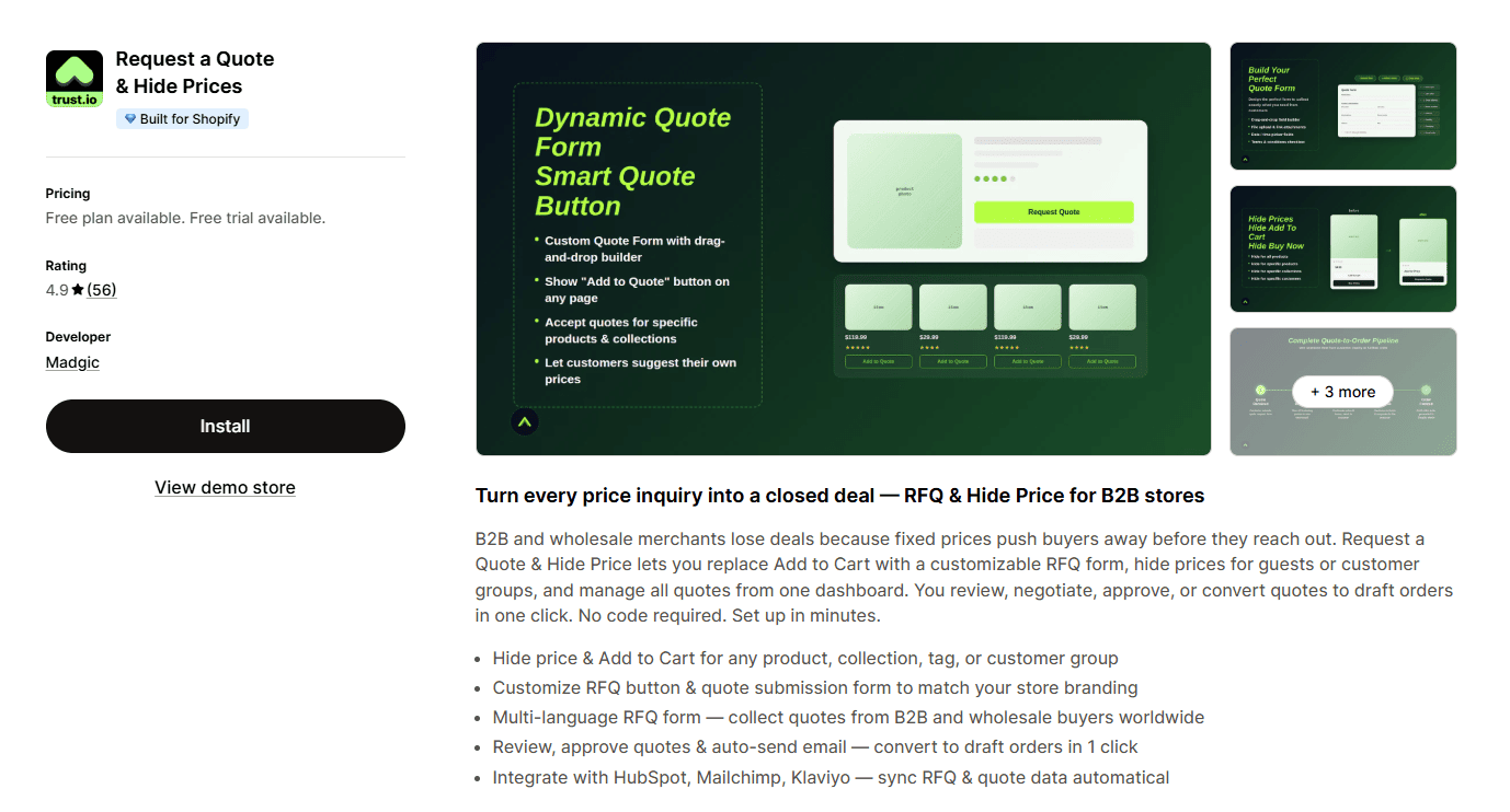Request a Quote & Hide Prices by Madgic