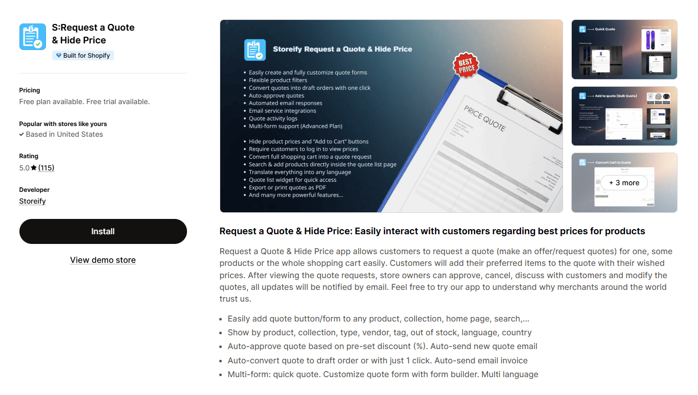 Request a Quote & Hide Price by Storeify