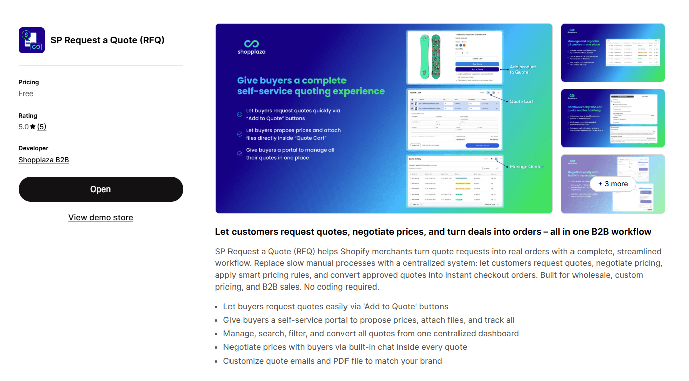 SP Request a Quote by Shopplaza B2B