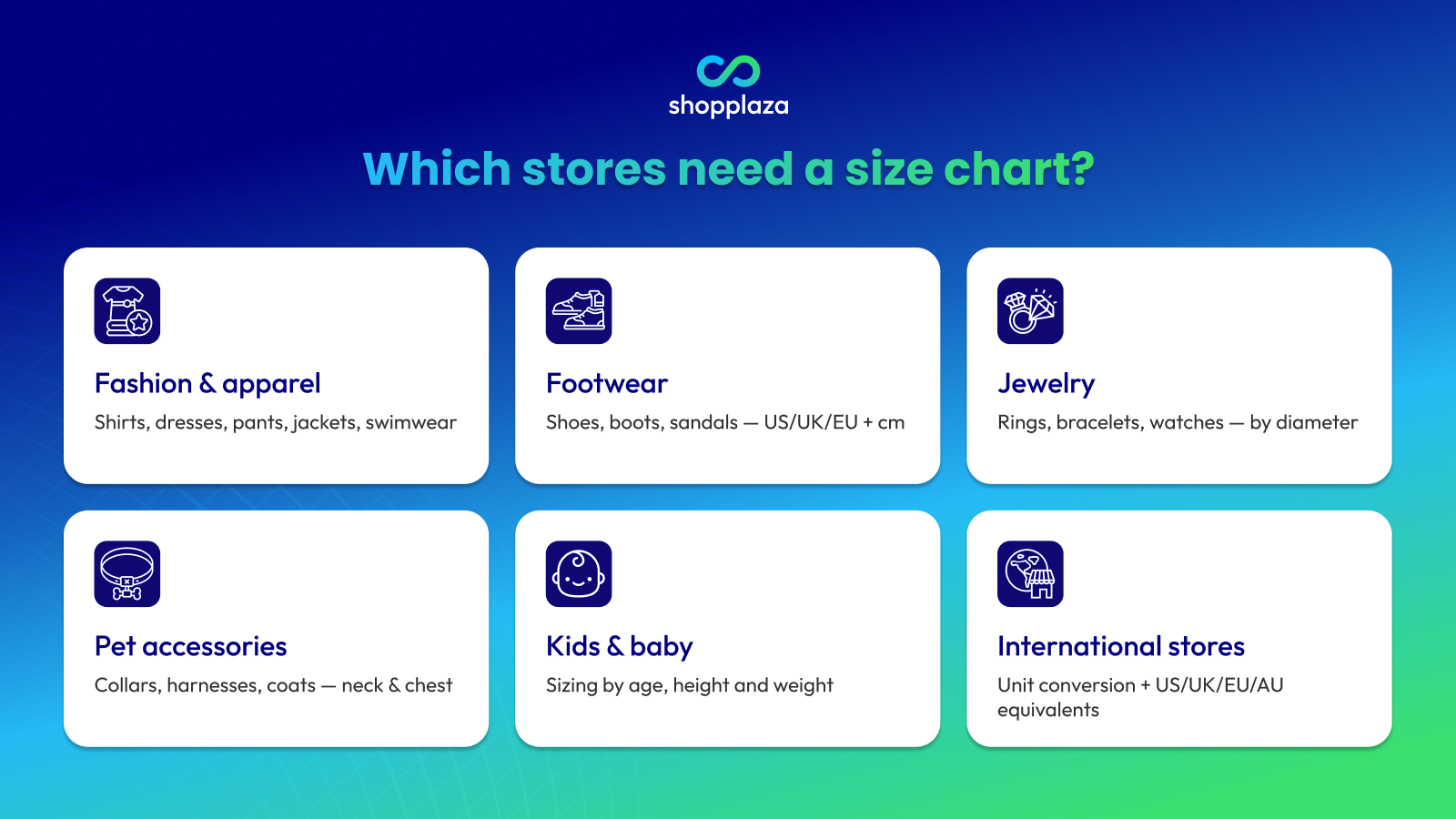 which Shopify store need a size chart