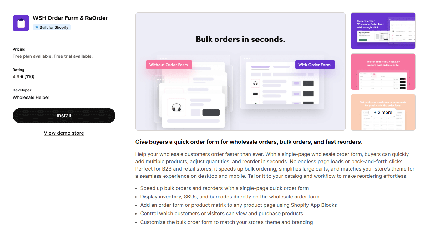 Wholesale Order Form & ReOrder