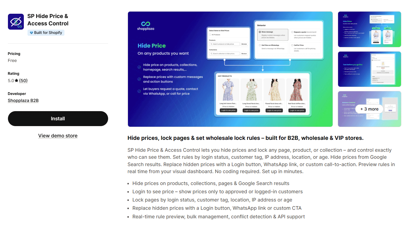 SP Hide Price & Access Control by Shopplaza B2B