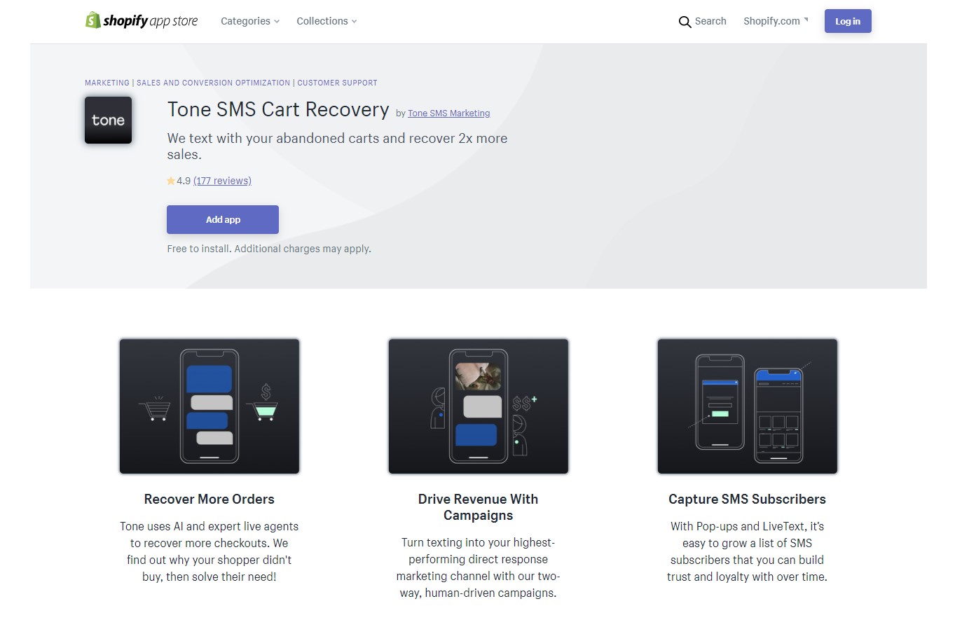 SMS Cart Recovery by Tone SMS Marketing