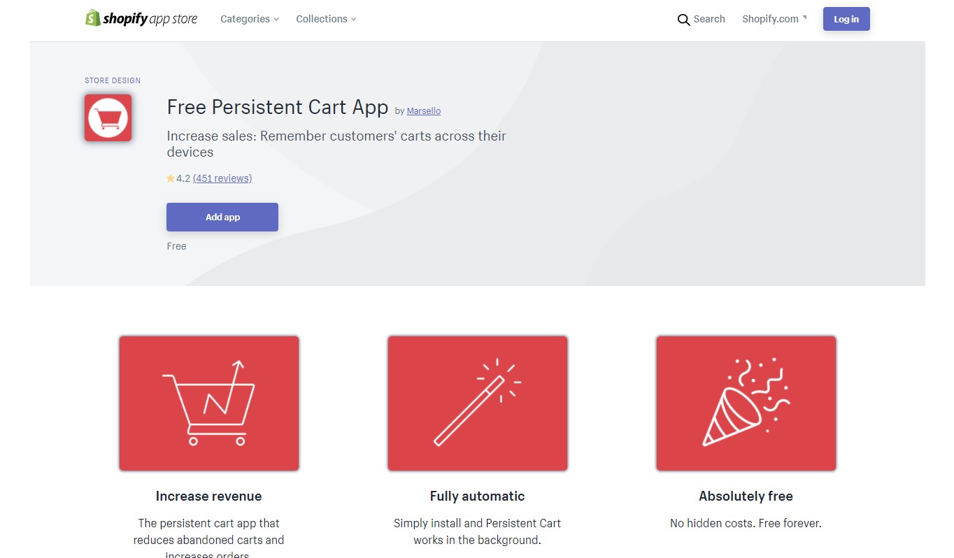 Free Persistent Cart App by Marsello