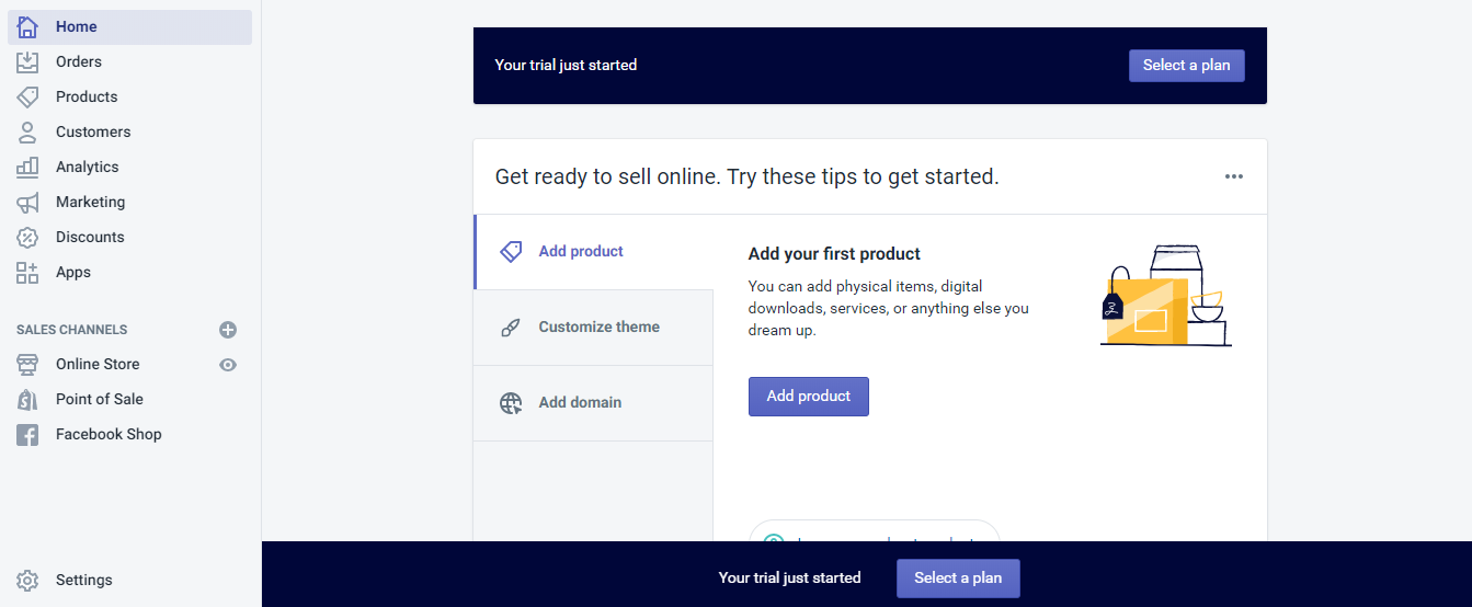 Shopify admin interface