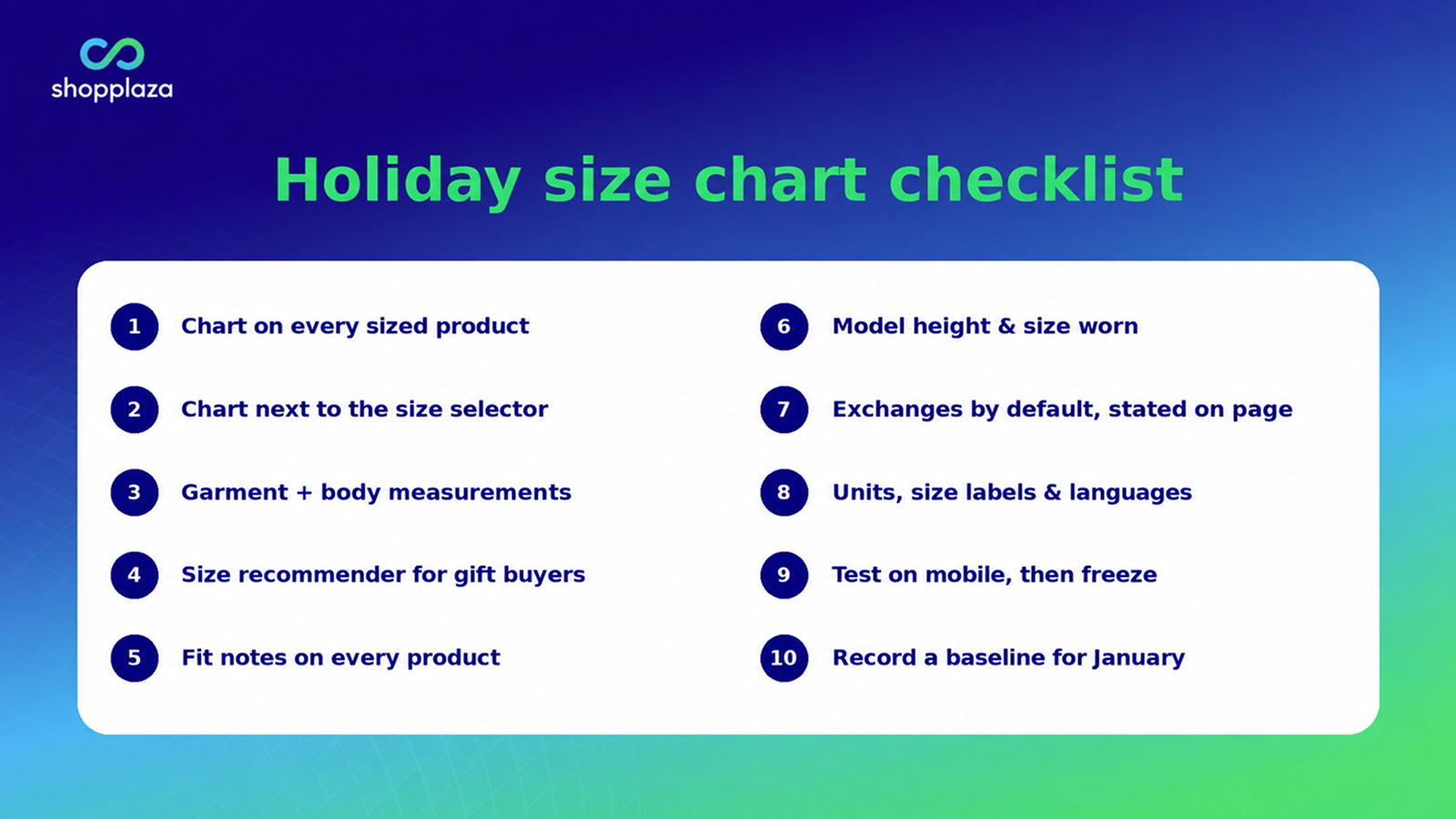 10-point size chart checklist to reduce holiday returns on Shopify